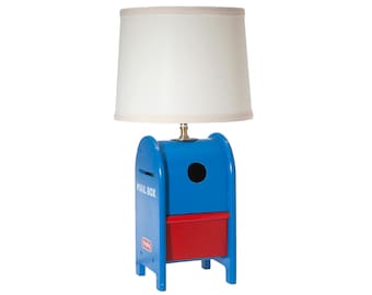 Unique Kids Lamp Up-cycled from Vintage Painted Wood Mailbox with New Lamp Shade