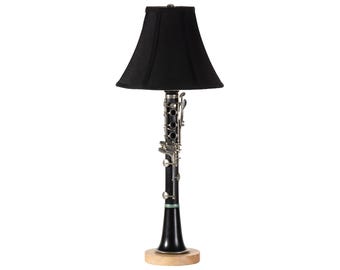 Vintage Clarinet Piece Lamp with New Black Lampshade - Music Light