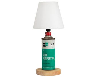 Upcycled Gum Turpentine Can Lamp: Man Cave Lighting with Fabric Shade