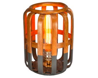 Hand Crafted Open Wood Sculpture Lamp with Filament Lightbulb