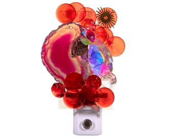 Colorful Agate Slices and Crystals Night Light - Handcrafted Unique Automatic Sensor Nite Lite