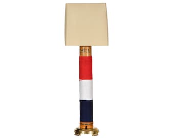 Vintage Up-cycled Spool Lamp: Red, White & Blue Thread Wrapped Accent Lamp