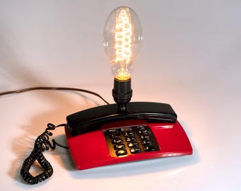 Upcycled 80s Telephone Lamp: Mid-Century Red & Black Accent Light