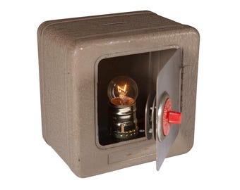 Small Handcrafted Lamp Up-cycled from Vintage Child's Metal Safe