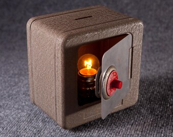 Small Handcrafted Lamp Up-cycled from Vintage Child's Metal Safe