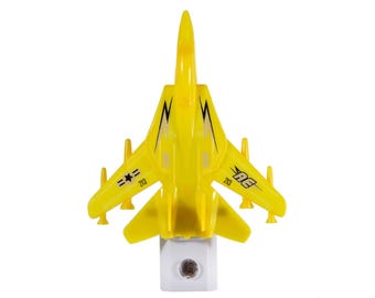 Yellow Airplane Night Light - LED Plug In Nightlight Handcrafted from Toy Plane - Automatic Sensor