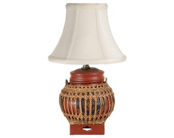 Rattan Covered Ceramic Lamp with New Fabric Lampshade
