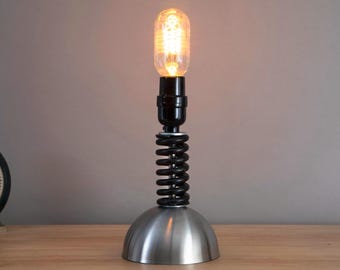 Upcycled Rubber Coil Lamp: Industrial Steampunk Accent Light