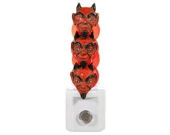 Devil Heads Night Light - Handcrafted LED Plug In Nightlight  - Automatic Sensor