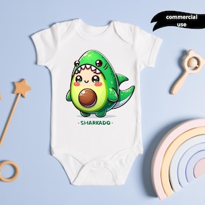 Niedliches Avocado Baby Hai Clipart, Kawaii Hai PNG Design, Kinderzimmer Vektor-Kunst, minimale Baby Dekor-Illustration, fröhliche Sublimation, Kunst