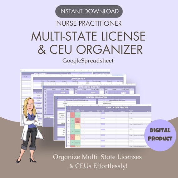 Multi-State License Tracker for Telemedicine Nurse Practitioners - Instant Download Spreadsheet