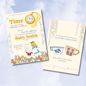 Alice in Wonderland Baby Shower Invitation Template - Editable & Personalized Digital Download Template