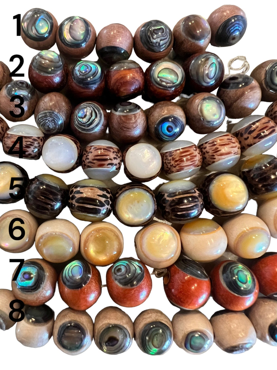Exotic Wood Beads .89 Cents With Double Sided Inlaid Abalone or Mother