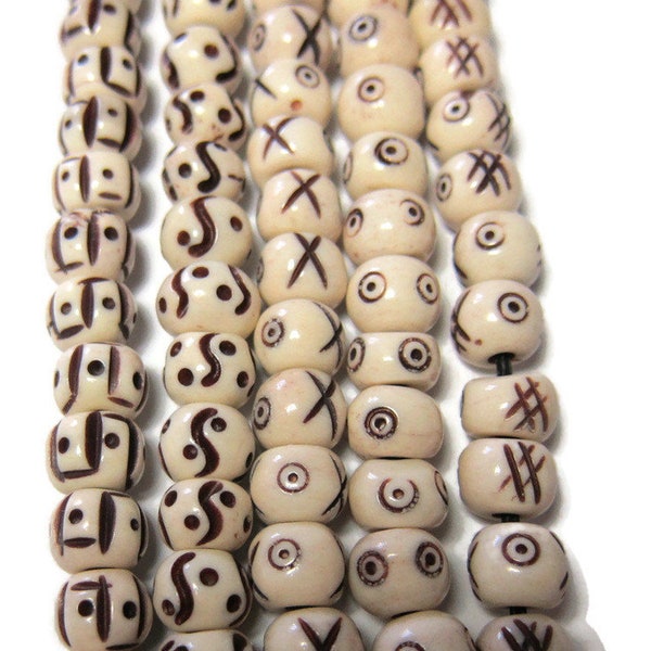 Carved Bone Beads 6mm | Intricate Design 0.25 cents |Tribal Style Bead Design Fair Trade