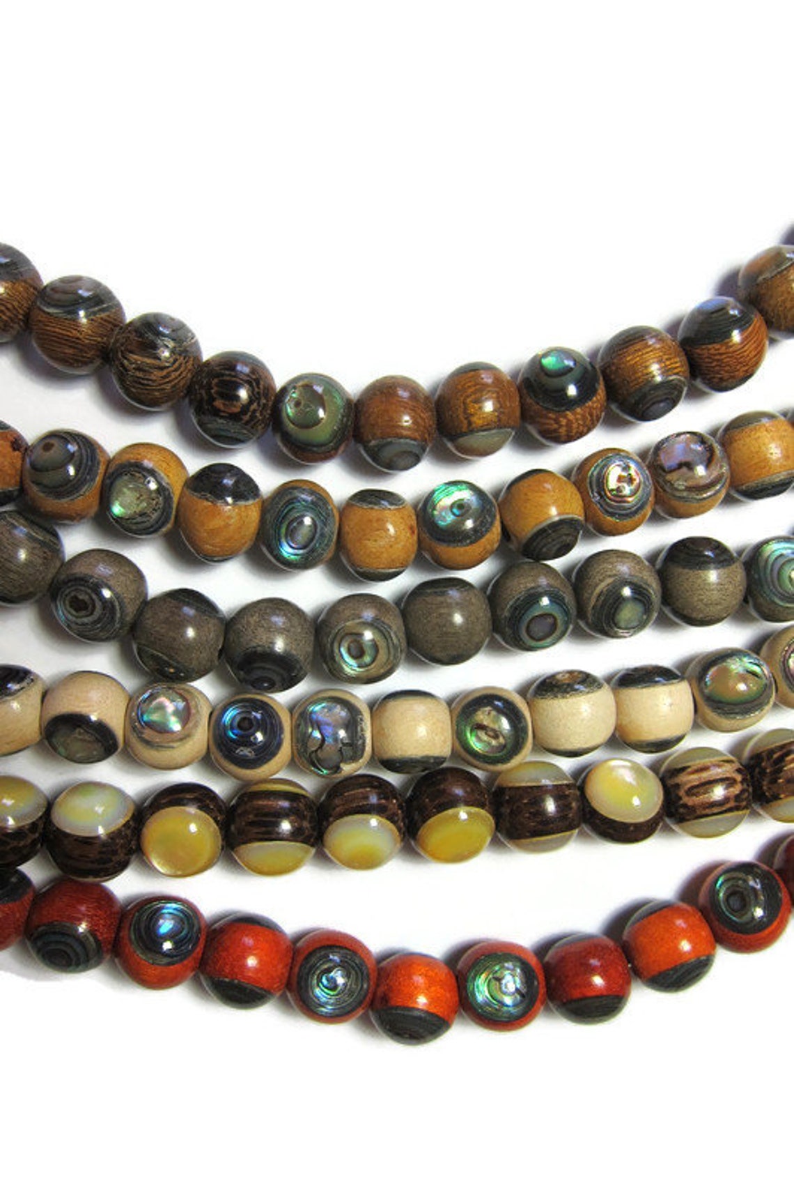 Exotic Wood Beads .99 Cents With Double Sided Inlaid Abalone Etsy