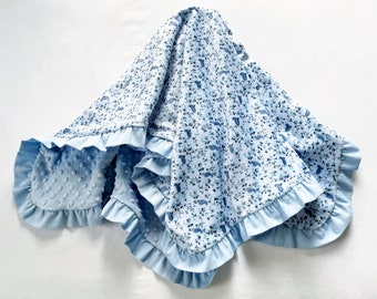 Baby Blanket Minky Floral Paisley Blues Corduroy Ruffle