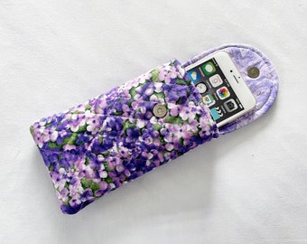 Glasses Case, Iphone 6 to 13,  Quilted Floral Violets