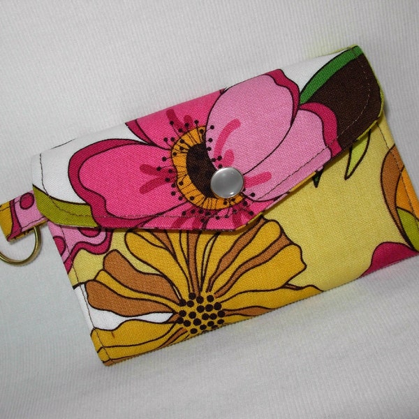 Mini Wallet Card Case Coin Purse Key Ring Designer Fabric Multi color Floral