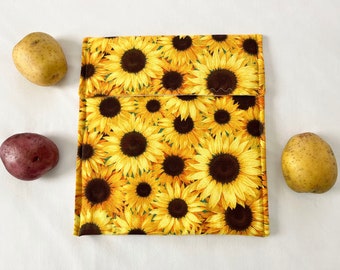 Microwave Potato Bag, Baked Potatoes,  Vegetable Cooking Bag, Roll Warming Bag, Sunflower Print