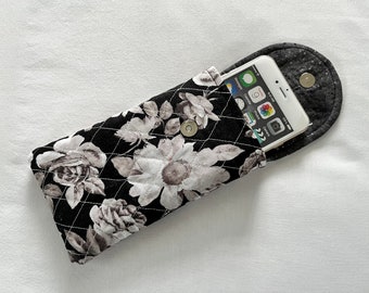 Glasses Case Combo Iphone Case Quilted Floral Roses Black Gray White