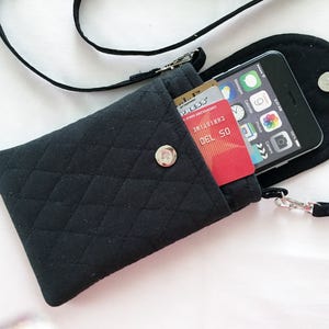 Smart Phone Case Iphone Case Detachable Neck Strap Quilted Black