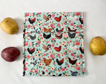 Microwave Potato Bag, Baked Potatoes,  Vegetable Cooking Bag, Roll Warming Bag, Chicken Print