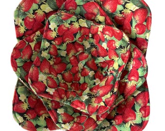 Strawberry Print Bowl Cozy: Reversible Microwave Safe Hot Bowl Holder Set of 3