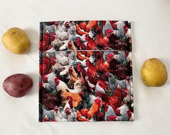 Chicken Print Microwave Potato Bag: Cotton Vegetable Cooker