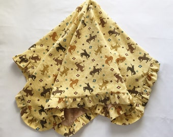Baby Blanket Minky Cowboys Corduroy Ruffle Medium Size Brown Yellow Free Shipping