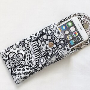 Glasses Case, iPhone 6 to 13 Quilted Cotton Black White Gray image 2