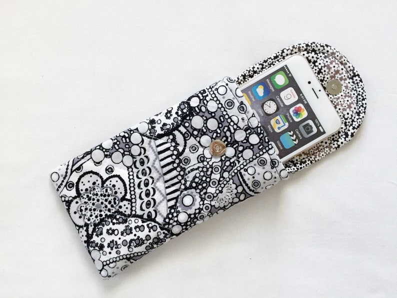 Glasses Case, iPhone 6 to 13 Quilted Cotton Black White Gray image 2