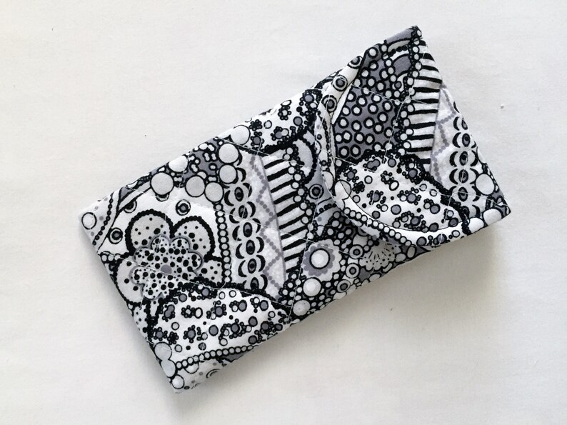 Glasses Case, iPhone 6 to 13 Quilted Cotton Black White Gray image 3