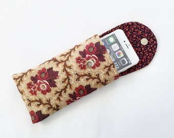 Glasses Case Iphone 6 to 13 Floral Print Red Brown Beige