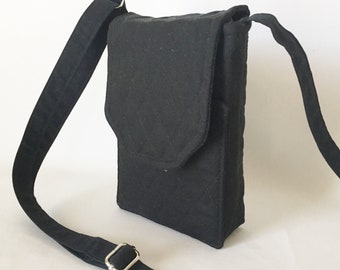 Mini funda para teléfono Hipster con correa ajustable y acolchada negra