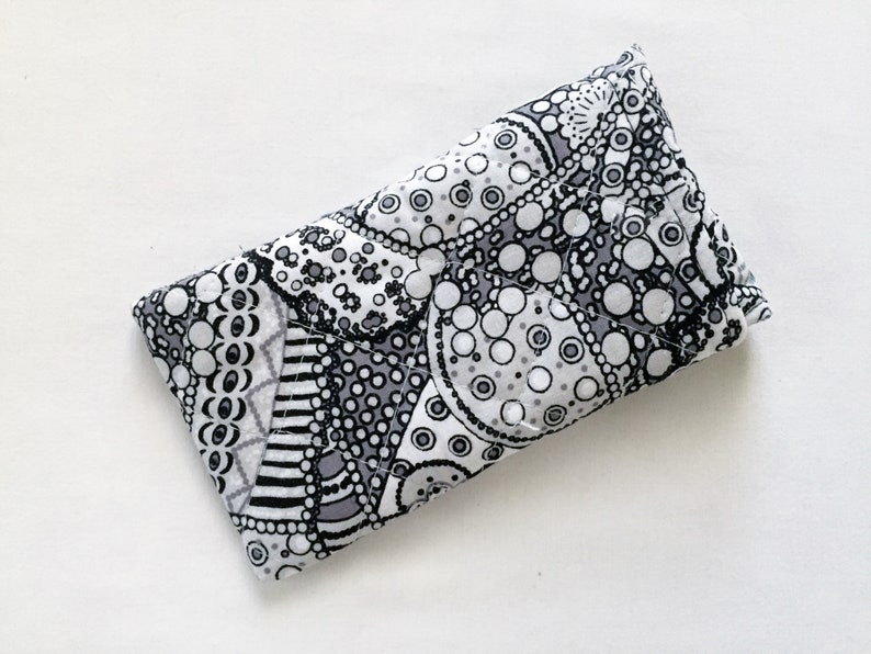 Glasses Case, iPhone 6 to 13 Quilted Cotton Black White Gray image 4