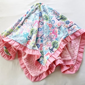 Kocyk dla dziecka Minky Forest Deer Corduroy Ruffle Pastele Różowy Biały Darmowa wysyłka