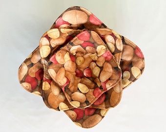 Potato Print Microwave Bowl Cozy: Reversible Cotton Fabric Basket