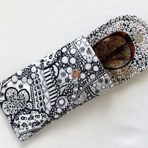Glasses Case, Iphone 6 to 13  Quilted Cotton Black White Gray