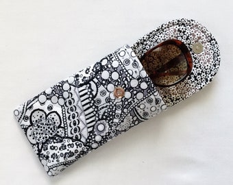 Glasses Case, Iphone 6 to 13  Quilted Cotton Black White Gray