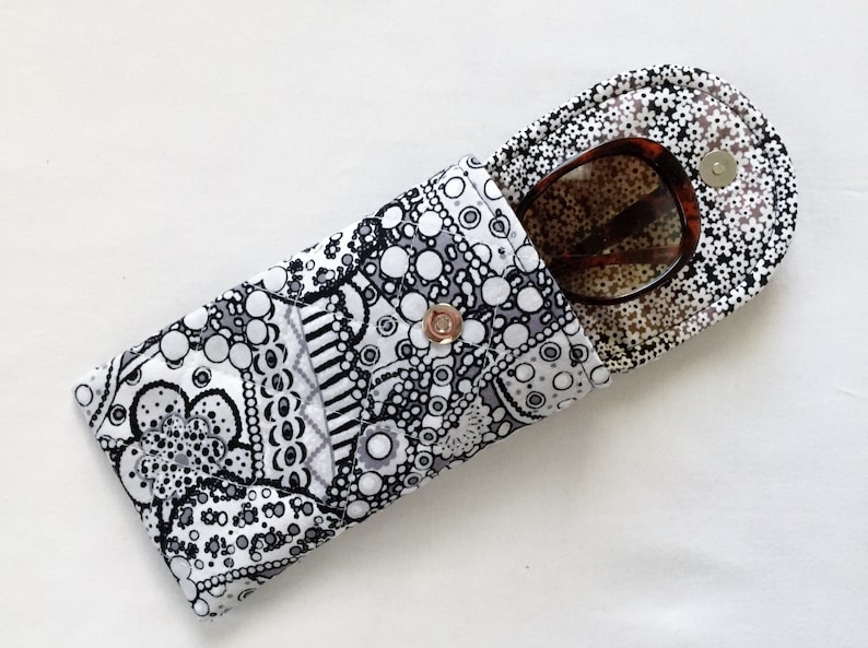 Glasses Case, iPhone 6 to 13 Quilted Cotton Black White Gray image 1