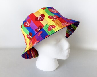 Bucket Hat Gay Pride Reversible Medium Unisex Handmade In The USA