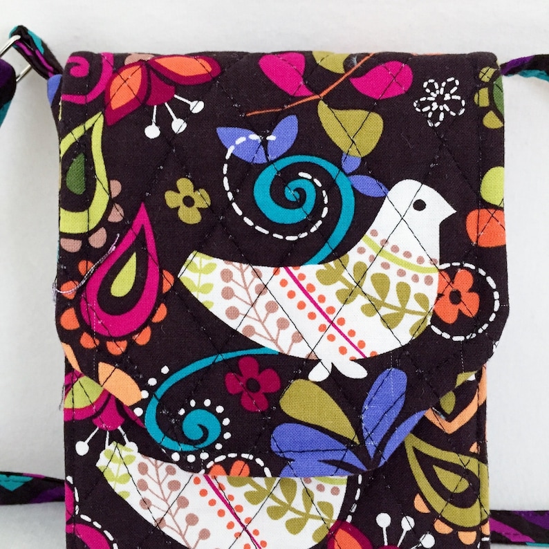 Mini Mini Hipster Iphone 6 Plus Case Smart Phone Case Adjustable Strap Quilted Fabric Paisley Multi Color Black