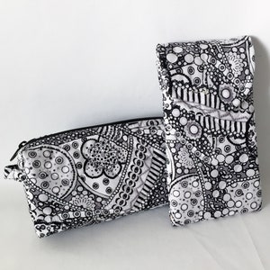 Glasses Case, iPhone 6 to 13 Quilted Cotton Black White Gray image 5