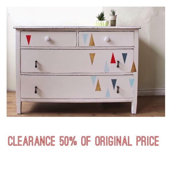 White Dresser with Painted Triangles