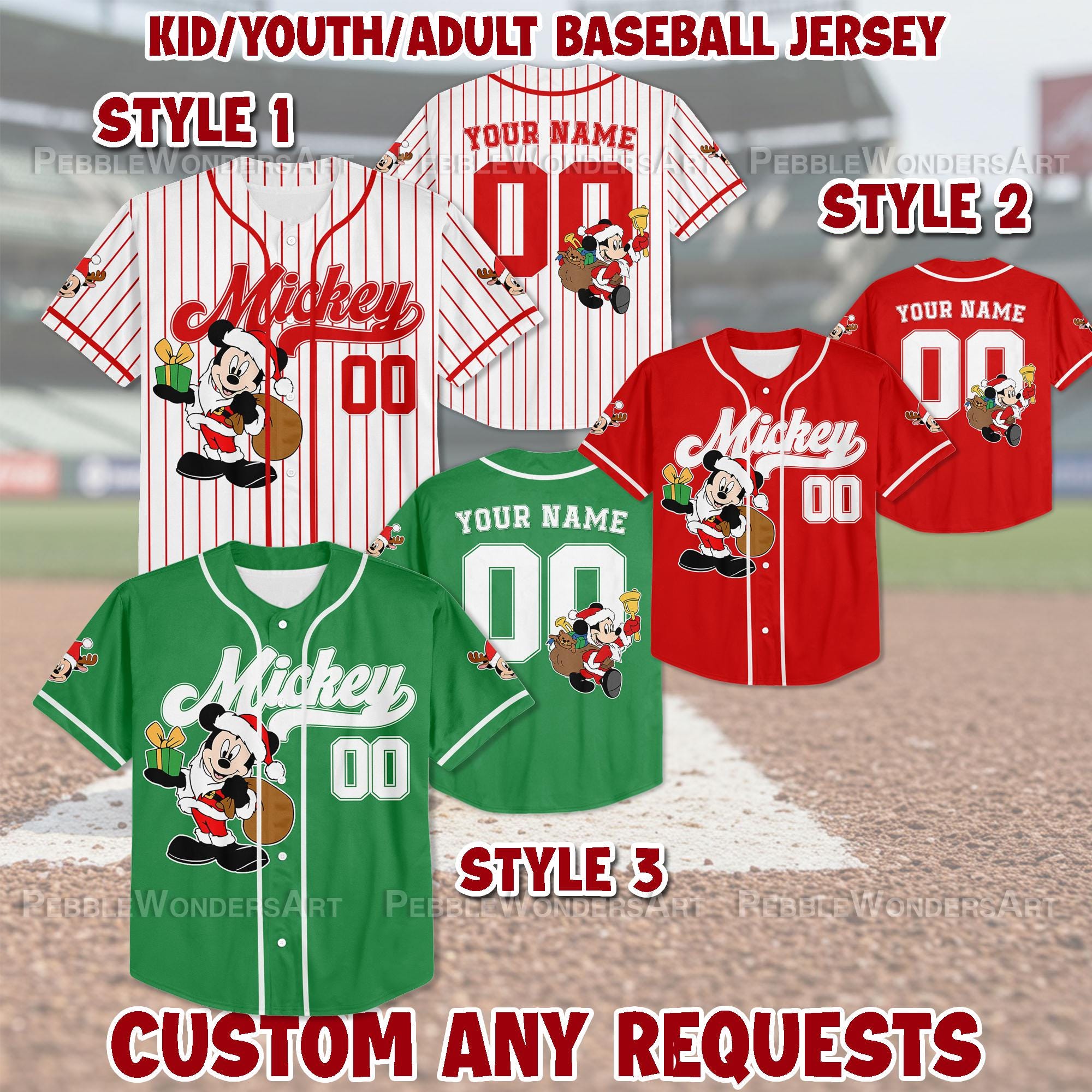 Discover Personalized Disney Mickey Christmas Baseball Jersey Custom Team Shirt Birthday Gift for Family Fans