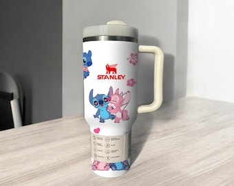 Valentine Stitch and angel 40 oz tumbler travel mug Character Gift for Her