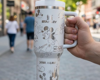 Mouse 40oz Tumbler Laser Engraved, Magic Kingdom Cup, Handle Stainless Steel Reusable Tumbler