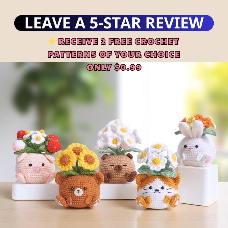 Crochet Critter Pots Pattern Bundle: Amigurumi PDF Set (Digital Download