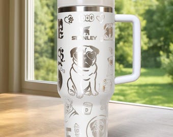 Custom Pug 40oz tumbler laser Engraved, Handle Stainless Steel Tumbler