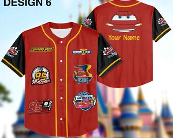 Custom Cars Lightning McQueen Baseball Jersey , Cars Cartoon Jersey Shirt